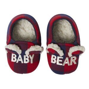 Dearfoams Cozy Comfort Baby Size 1/2 Slippers Baby Bear Plaid Flannel Lining